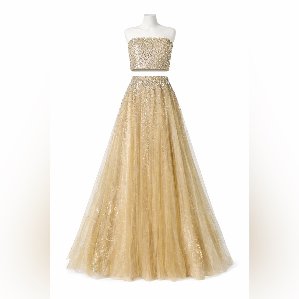 La Femme Gold Beaded 2-Piece Ball Gown ✨ Pageant | Prom | Couture | Formal